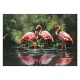 SIGNES GRIMALT Tableau peint, flamant roses, plan d'eau et feuillage tropical dense, 100 x 70 cm