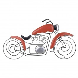 SIGNES GRIMALT Silhouette murale en métal, moto vintage rouge, gris et noir, longueur 70 cm