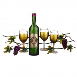 SIGNES GRIMALT Silhouette murale en métal, bouteille de vin blanc, 3 verre et vignes décoratives, longueur 74 cm