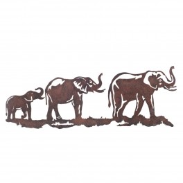 SIGNES GRIMALT Silhouette murale en métal, trois éléphants ambrées en enfilade, longueur, 67 cm