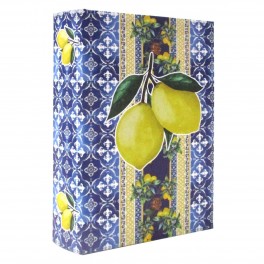 SIGNES GRIMALT Boite livre en bois MDF et polyester, Motif Citrons et carreaux de ciment rétros de cuisine, hauteur 17 cm