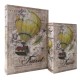 SIGNES GRIMALT Set 2 Boites livres en bois MDF et polyester, Motif Montgolfière ancienne jaune et voyage, hauteur 27 cm (Grande)