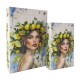 SIGNES GRIMALT Set 2 Boites livres en bois MDF et polyester, Motif Femme et chevelure en citrons, hauteur 27 cm (Grande)