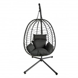 SIGNES GRIMALT Fauteuil Suspendu Design, Structure métal œuf, Coussins Gris Anthracite et piétement métal Contemporain, L 110 cm