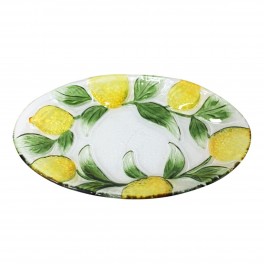 SIGNES GRIMALT Plateau en verre ovale, Motif Citrons et format 25 x 16 cm