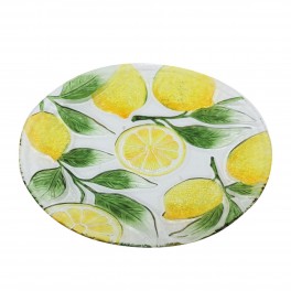 Plateau en Verre Rond, Motif Citrons et diamètre 30 x 30 cm