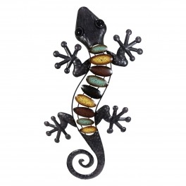SIGNES GRIMALT Gecko 100% métal intérieur et extérieur maison, Collection Bstone, tons marrons, jaunes et gris, h 61 cm