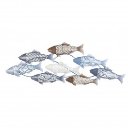 SIGNES GRIMALT Silhouette murale en métal, banc de poissons bleus et marrons sur océan stylisé, longueur 87 cm