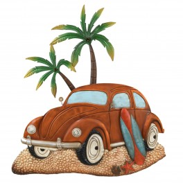 SIGNES GRIMALT Déco murale voiture coccinelle vintage, planche de surf et palmiers, Peace and Love, longueur 93 cm