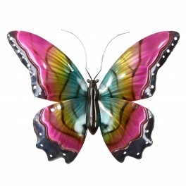 SIGNES GRIMALT Déco murale, grand papillon en métal, Collection Raiatea, Rose, jaune, gris, longueur 35 cm