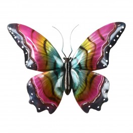 SIGNES GRIMALT Déco murale, papillon en métal, Collection Raiatea, Rose, jaune, gris, longueur 32 cm