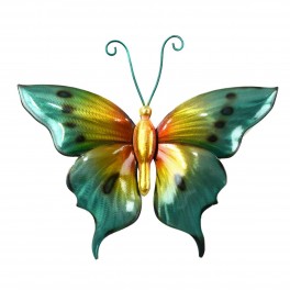 SIGNES GRIMALT Déco murale, petit papillon en métal, Collection Raiatea, Rose, jaune, gris, longueur 26 cm