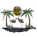 SIGNES GRIMALT Déco murale Flamants rose, soleil et palmiers au bord d'un plan d'eau, 100% métal colorés 3D, longueur 76 cm
