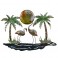 SIGNES GRIMALT Déco murale Flamants rose, soleil et palmiers au bord d'un plan d'eau, 100% métal colorés 3D, longueur 76 cm