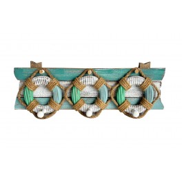 SIGNES GRIMALT Patères-Portemanteaux Trois ouées en bois, 3 Patères boutons, Bleu et Marron, Longueur 45 cm