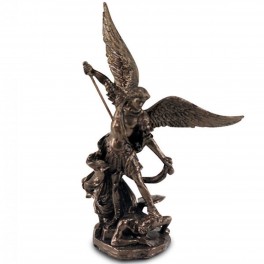 Mini Figurine Religieuse : L'archange Saint Michel et Le Diable, H 11 cm