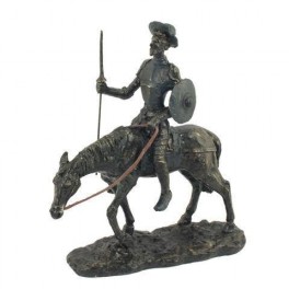 Figurine Don Quichotte sur cheval résine Bronze. 30 x 26 x 8 cm