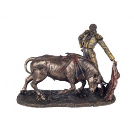 SIGNES GRIMALT Figurine Corrida Résine : Taureau et Torero, Finition Antic Line, Longueur 28 cm