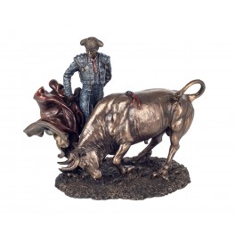SIGNES GRIMALT Figurine Corrida Résine : Taureau et Torero, Finition Antic Line, Longueur 28 cm