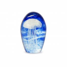 ORIGEN Sculpture Verre Sulfure et Presse Papier décoratif, Méduse Bleue et Blanche, H 11,5 cm