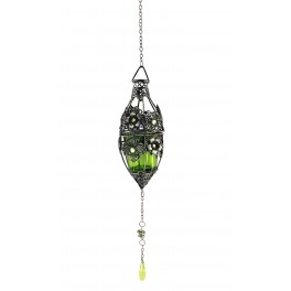Grande Suspension Fer : Bougeoir Oriental, Vert, H 100 cm