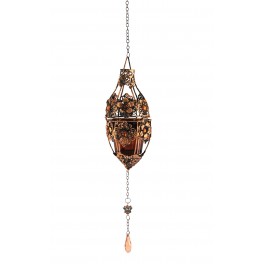 Grande Suspension Fer : Bougeoir Oriental, Orange, H 100 cm