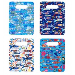 Lot de 4 Planches à Découper en Céramique Motif Poissons Fantaisistes – 24 x 18 cm – Décor Marin Coloré Bleu & Multicolore