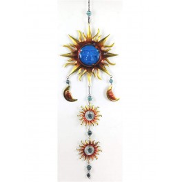 G&S Grande Suspension Soleil Verre & Métal, Bleu, H 95 cm