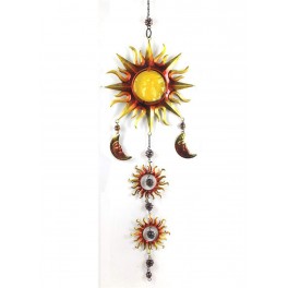 G&S Grande Suspension Soleil Verre & Métal, Jaune, H 95 cm