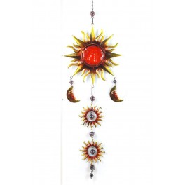 G&S Grande Suspension Soleil Verre & Métal, Rouge, H 95 cm