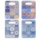 Lot de 4 Planches à Découper en Céramique Motifs Carreaux Bleu & Jaune – 24 x 18 cm – Décor Méditerranéen & Azulejos