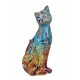 SIGNES GRIMALT Figurine Chat Design Multicolore, Motif rétro et Floral, Hauteur 12,5 cm