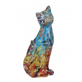 SIGNES GRIMALT Figurine Chat Design Multicolore, Motif rétro et Floral, Hauteur 12,5 cm