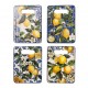 Lot de 4 Planches à Découper en Céramique Motif Citrons & Feuillage – 24 x 18 cm – Décor Méditerranéen Jaune & Bleu