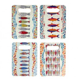 Lot de 4 Planches à Découper en Céramique Motif Poissons Colorés – 24 x 18 cm – Décor Marin Mosaïque Bleu & Multicolore