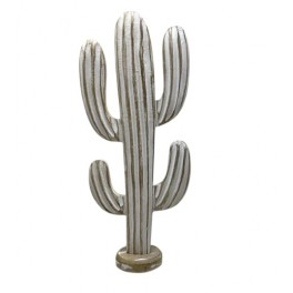 SIGNES GRIMALT Grande Décoration Cactus en Bois – Statue Déco Blanc Patiné et Bois Naturel – Style Bohème & Nature – 51 cm