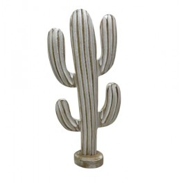 SIGNES GRIMALT Décoration Cactus en Bois – Statue Déco Naturelle Blanc Patiné – Objet Décoratif Bohème – 40 cm