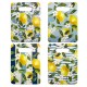 Lot de 4 Planches à Découper en Céramique Motif Citrons & Fleurs – 24 x 18 cm – Décor Méditerranéen Jaune, Vert & Bleu