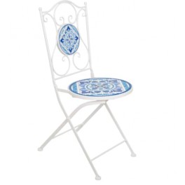 SIGNES GRIMALT Chaise Pliante Mosaïque en Métal et Céramique – Bleu et Blanc – Intérieur/Extérieur 89 cm
