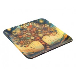 SIGNES GRIMALT Assiette Carrée en Verre Arbre de Vie 30x30 cm – Plateau Décoratif Design Coloré