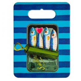 Planche à Découper en Céramique Motif Sardines – Série de 4 – 24 x 18 cm – Décor Marin Bleu – Design Cuisine Bord de Mer