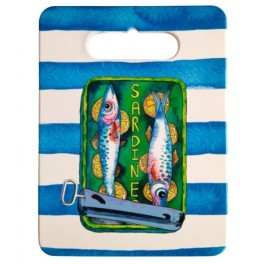 Planche à Découper en Céramique Motif Sardines – Série de 4 – 24 x 18 cm – Décor Marin Rayures Bleu – Design Cuisine Bord de Mer