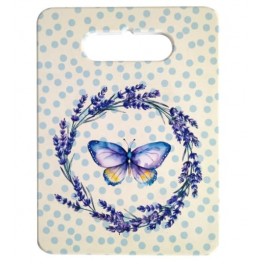 Planche à Découper en Céramique Motif Lavande & Papillon – Série de 4 – 24 x 18 cm – Décor Provence Bleu & Violet