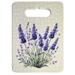 Planche à Découper en Céramique Motif Lavande Provençale – Série de 4 – 24 x 18 cm – Décor Floral Violet & Beige