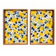 Lot de 2 Plateaux de Service Motif Citrons – Bois & Résine – Décor Agrumes Jaune & Bleu – Grand 42,5 x 27 x 5 cm