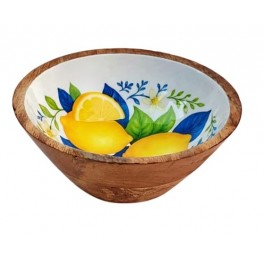 SIGNES GRIMALT Bol Motif Citrons – Bois de Manguier & Résine – Décor Agrumes Jaune Bleu – Ø 15 cm – Collection HappyDko
