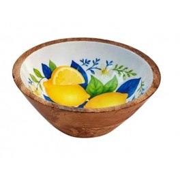 SIGNES GRIMALT Grand Bol Motif Citrons – Bois de Manguier & Résine – Décor Agrumes Jaune Bleu – Ø 25 cm – Collection HappyDko
