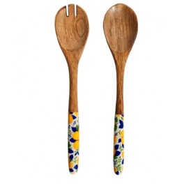 Set Cuillère & Fourchette à Salade Motif Citrons – Bois de Manguier & Résine – 33 cm – Collection HappyDko