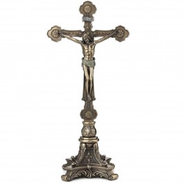Statuette résine Bronze : Jesus en Croix, H 32 cm