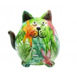 SGRIMALT Statuette Résine Feuillage Vert : Chat Fantaisie Rond, Collection Botanik, H 10 cm